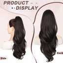 Ponytail Extension, Drawstring Ponytail Extension for Women 26 Inch Long Dark Brown Wavy Layered Pony Tails Hair Extensions Synthetic Clip in Ponytail Hairpiece for Women