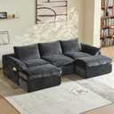 Vamcheer Modular Sectional Cloud Couch - Utra Soft U Shaped Couch with 2 Movable Ottoman, Deep Seat Boneless Couches for Living Room Bedroom, No Assembly Required, Grey