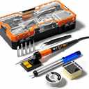 Soldering Iron Premium Kit, 60W Soldering Gun with Ceramic Heater, 12-in-1 Soldering Tool, Adjustable Temperature 200 to 450C, Includes Soldering Iron Tip, Solder Wire, Pump and Paste (orange)