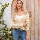 Honwenle Cardigan Sweaters for Women Cropped Tie Front Bow Lightweight Cardigan Long Sleeve Trendy Fall Shrugs (Black, L)
