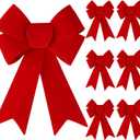 Sggvecsy 6 Pcs Christmas Red Bow 12 x 9 Inches Wreath Bows Christmas Velvet Bows Large Xmas Tree Decorations PVC Hanging Ornaments Handmade Crafts for Home Indoor Outdoor Fence Stairs Railing Party