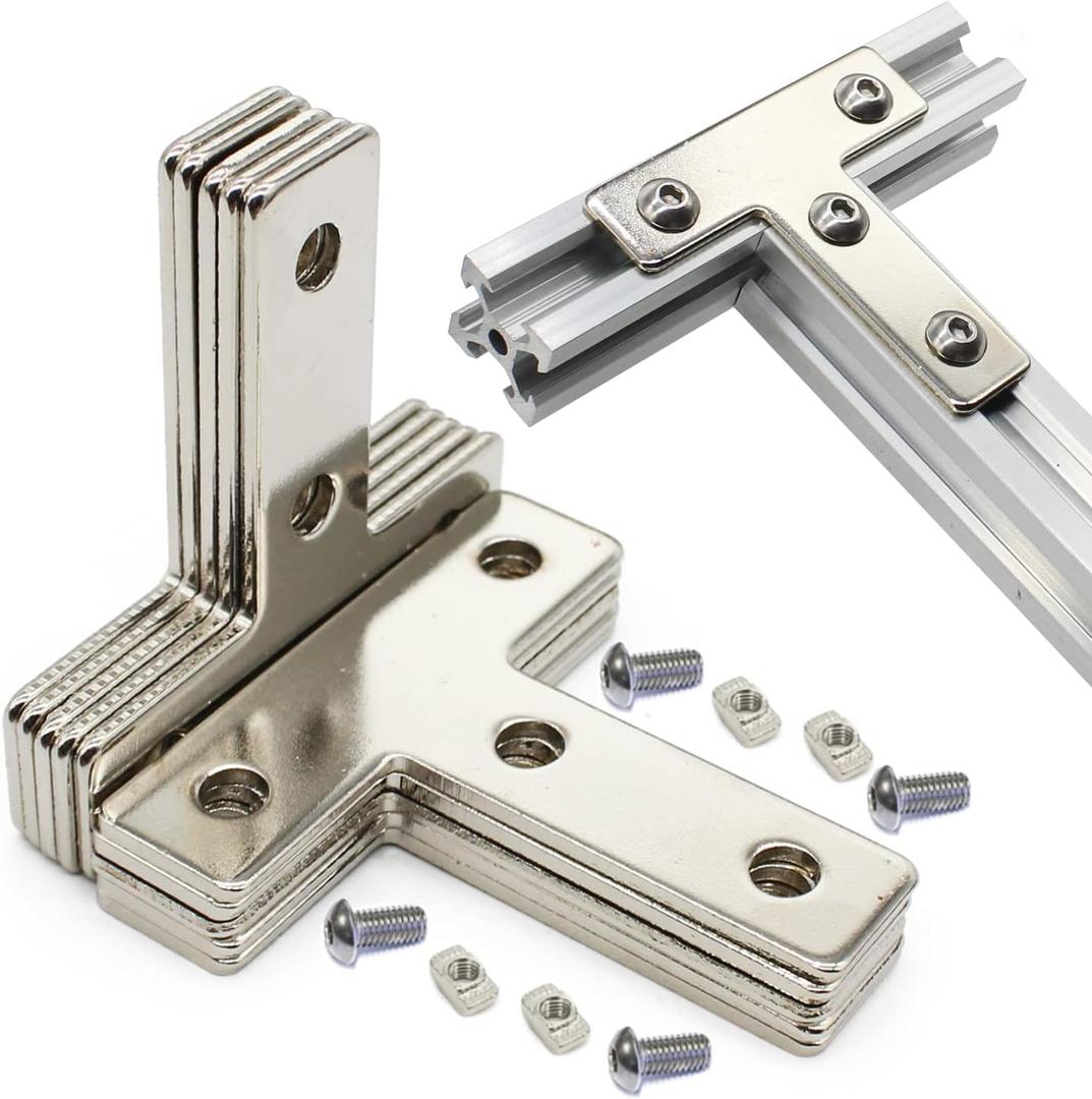 10 Sets Aluminum T Brackets - 10Pcs 2020 Profiles Joint Brackets with 40Pcs M5 T Slot Nuts and Bolts for T Slot Rail