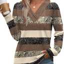 WIHOLL Long Sleeve Shirts for Women Fall Outfits V Neck T Shirts Button Down Tunic Tops Fashion Clothing, XXL