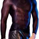 EHSUYAB Sexy Mesh Shirt for Men, Long Sleeve Stretchy Muscle Suit Bodycon Top Party, Sheer Lingerie Clubwear Rave Outfit Black One Size