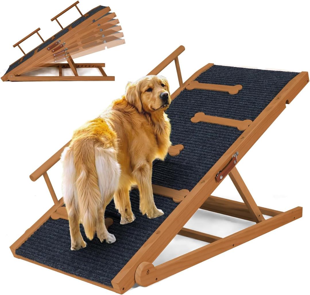 Dog Ramp for Bed, Non-Slip Pet Ramp with Adjustable Heights, Portable Foldable Dog Ramps for Cars, SUVs, Beds - Anti-Slip Traction Surface, Lightweight & Easy Storage