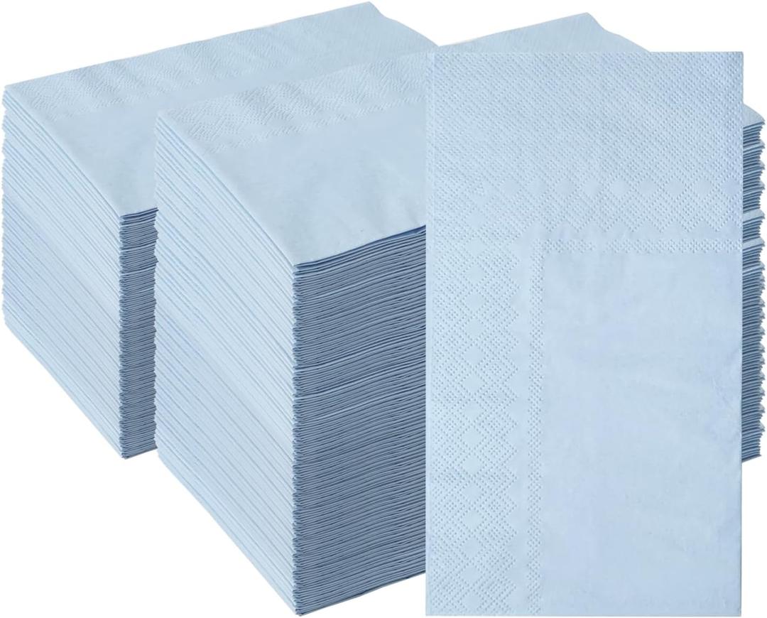 100 Pieces 3-ply Blue Napkins Disposable 13 x 15.7 Inches Guest Bathroom Napkins Dessert Napkins Disposable Hand Towels for Bathroom Wedding Birthday Party Paper Dinner Napkins