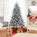 7 Feet Flocked Christmas Tree With 8 Lighting Modes And Multi-Color LED Lights-7 Ft
