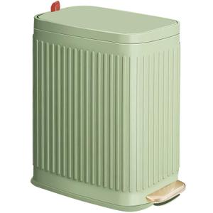 Slim Trash Can for Bathroom with Air Freshener Soft Close Lid, 6 Liter/ 1.6 Gallon Stainless Steel Garbage Can with Removable Inner Bucket,Step Pedal, Small Wastebasket for Bedroom, Kitchen (GREEN)