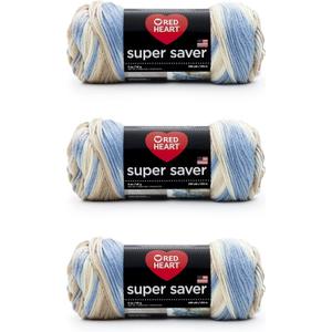 Red Heart Super Saver Yarn, 3 Pack, Mirage 3 Count