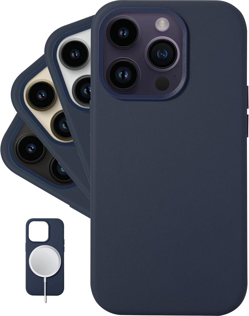 LONLI Classic - (for iPhone 14 Pro) - European Nappa Leather Case - Smoothen and Soften Over Time - Compatible with Magsafe - Midnight Blue