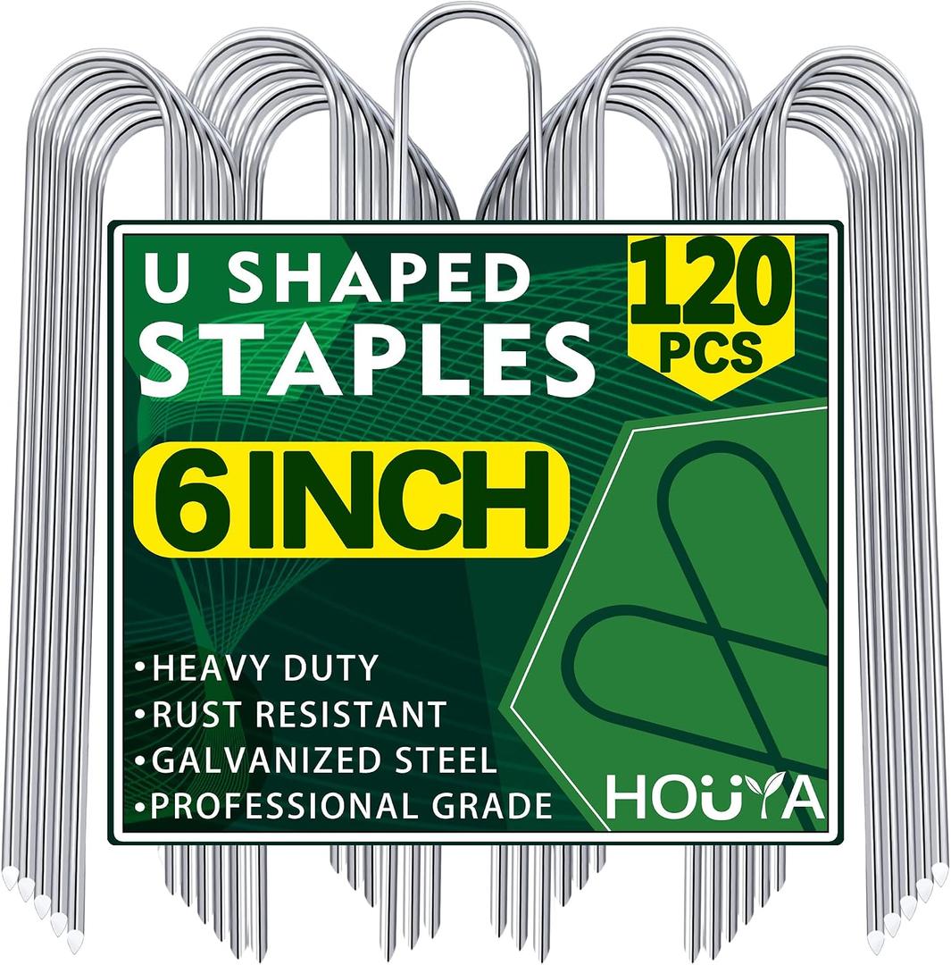 U Shaped Garden Stakes 6 Inch 120 Pack Drip Irrigation Stakes Galvanized Landscape Garden Staples Hose Stakes for Soaker Hose Drip Line Irrigation Tubing Tube, Lawn Ground and Weed Barriers