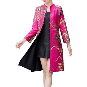 Women's Abstract Flowers Tri-button Crinkled Reversible Chinese Jacket (Hot Pink,S )