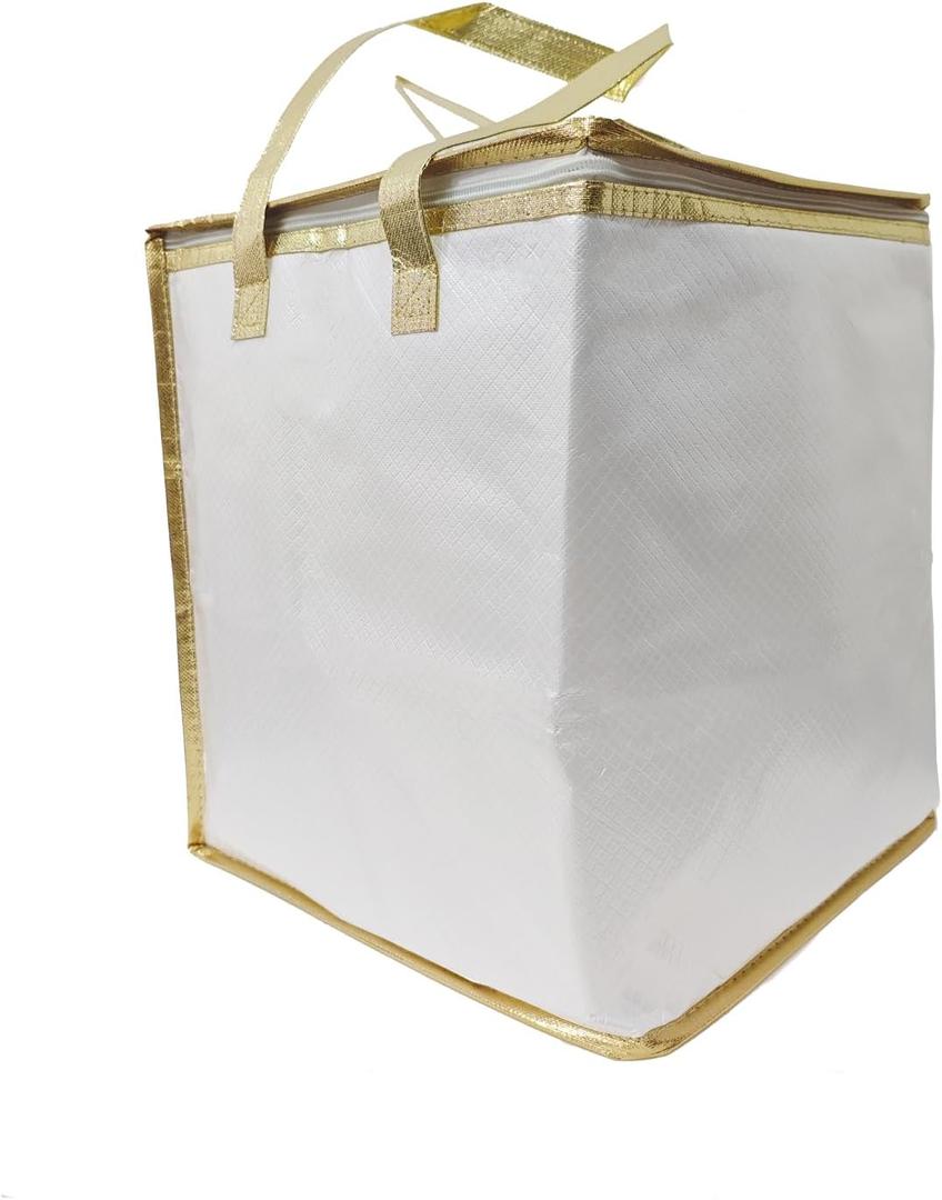 11.8×11.8×13.8" Reusable Insulated Zipper Aluminum Foil Tote Bag Suit for Picnic Cake FruitDrink Refrigeration Also for Delivery of Takeaway Thermal Pizza Insulated Delivery (Laser White)