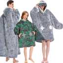 OLAOLA Wearable Blanket Hoodie, Oversized Soft Cozy Sherpa Hooded Blanket Adult, Plush Game Controller Blanket Sweatshirt with Eye Mask and Giant Pocket for Women Men (Gray) One Size