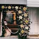 59PCS 6 Style Poinsettia Flowers Artificial Christmas Tree Decorations Gold Christmas Ornaments with Berry Stems Snowflakes Cards for Wreath Fireplace Stairs Xmas Tree Decor