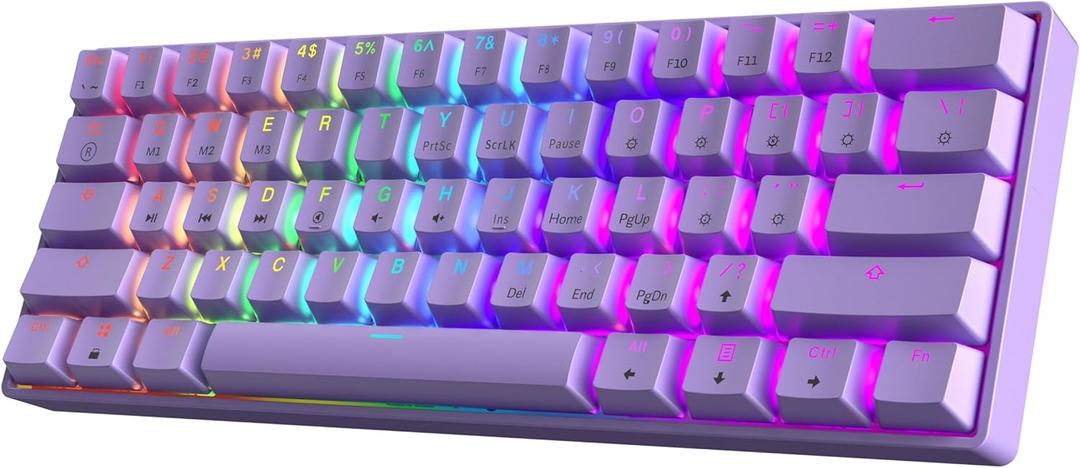 HK GAMING GK61 60% v3 | Hotswap Mechanical Gaming Keyboard | 61 Keys Multi Color RGB LED Backlit for PC/Mac Gamer | US Layout (Lavender, Cherry Mx Red)