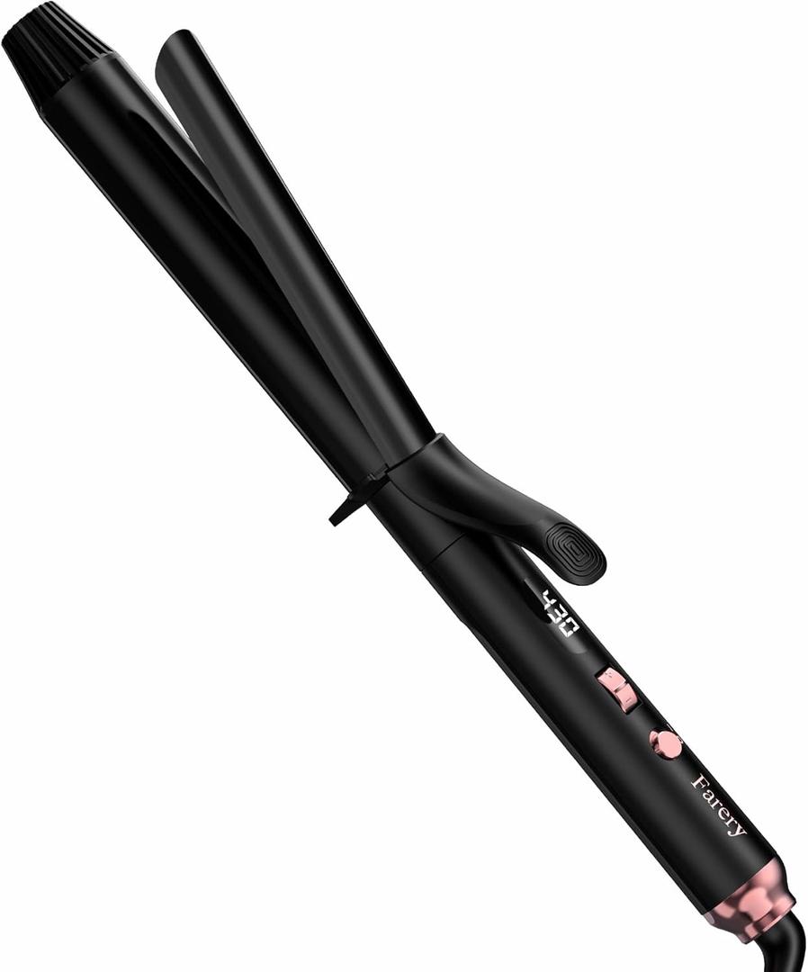 FARERY Long Barrel Curling Iron 1 1/4 inch, 1.25 Inch Curling Iron for Long Hair, Infused Argan Oil & Keratin, Lasting Styling, 11 Adjustable Temp, Include Clips & Silicone Pad (Black)