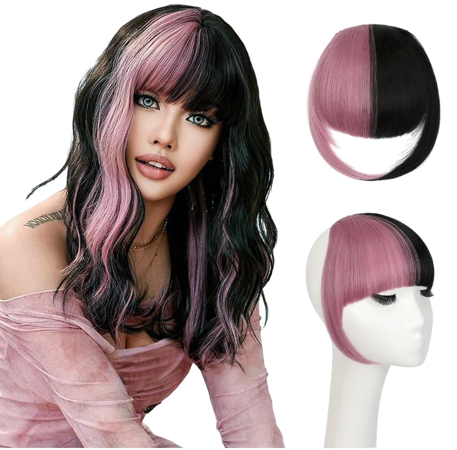 Bangs Hair Clip in Bangs, Fake Bangs Natrual Clip on Bangs,Faux Blonde Bangs Easy Clip in Hair Extenisons,French Bangs Fringe with Temples Hairpieces Curved Bangs for Daily Wear
