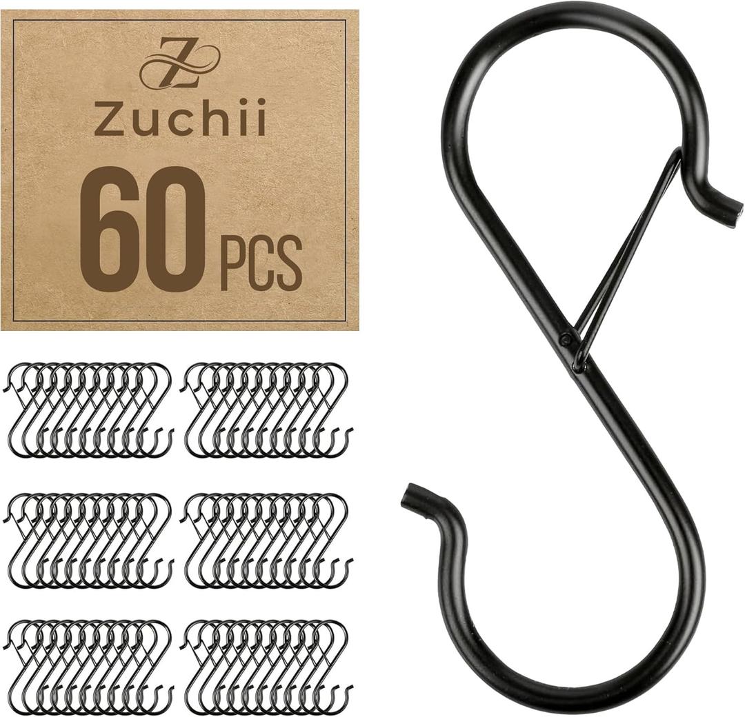 60 Pcs S Hooks for Hanging Safety Buckle, 3.5 Inch Stainless-Steel Heavy Duty S Hooks,Hanging Plants for Closet Hooks, Kitchen Pot Rack, S Hooks Hanging for Kitchen Utensils, Pots and Pans (60pc)