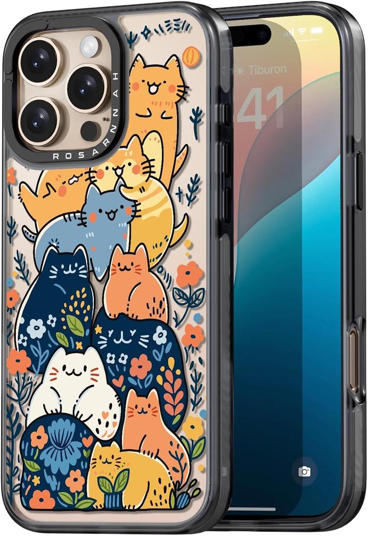 Compatible for iPhone 16 Pro case Cute - Durable Shockproof 6.6 ft Drop Impact Phone Case - Black Funny Cats Party Design for iPhone 16 Pro 6.3"