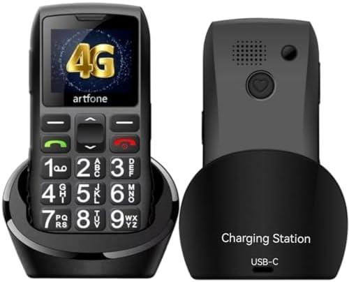 artfone C1+4G Black - Large Buttons Cell Phone for Seniors丨Dumb Phone with SOS Button丨Charging Station丨1800mAh丨Talking Clock丨Speed Dial丨Hands-free丨Large Font丨LTE Factory Unlocked Phone