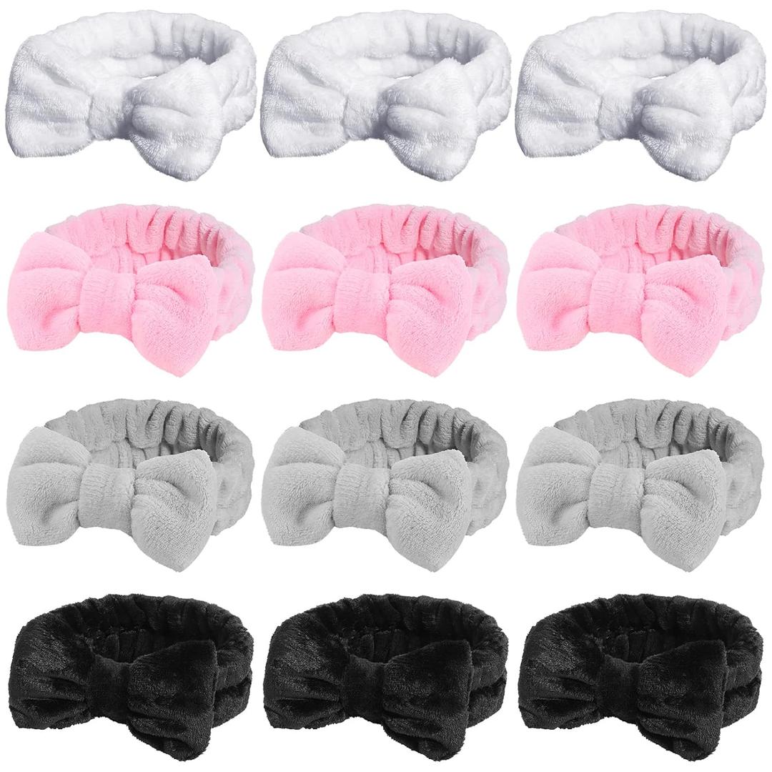 JenPen 24 Pcs Spa Facial Headband Face Washing Headband Bulk Soft Bow Makeup Headbands Elastic Towel Skincare Coral Fleece Hair Band for Washing Face Women Skincare Mask Yoga Sports Shower, 4 Colors