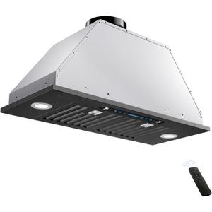 IKTCH 30 inch Black Built-in/Insert Range Hood, 900 CFM Ducted/Ductless Stainless Steel Kitchen Vent Hood with 4 Speed Gesture Sensing&Touch Control Panel(IKB01-30-BSS)