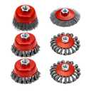 4 1/2" Angle Grinder Wire Wheel Set - 4 Inch & 3 Inch Knotted Coarse Crimped Wheels, Cup Brush with 5/8-11UNC Threaded Arbor