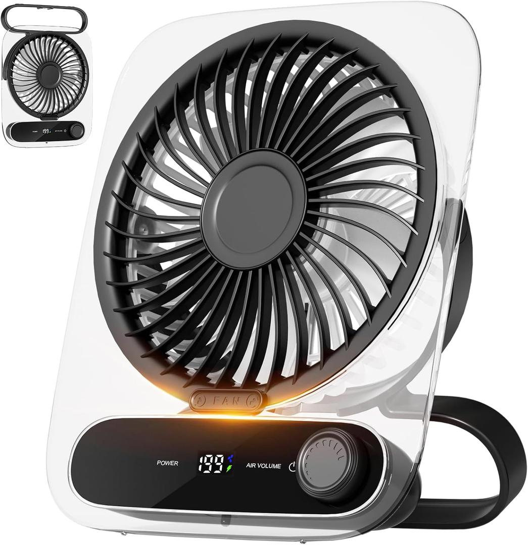 Shintrend USB Desk Fan - Rechargeable Portable Battery Powered Fans, Ultra Quiet 180 Foldable, Variable Speed Small Personal Fan for Bedroom Office Travel Camping Cruise (1, Black)