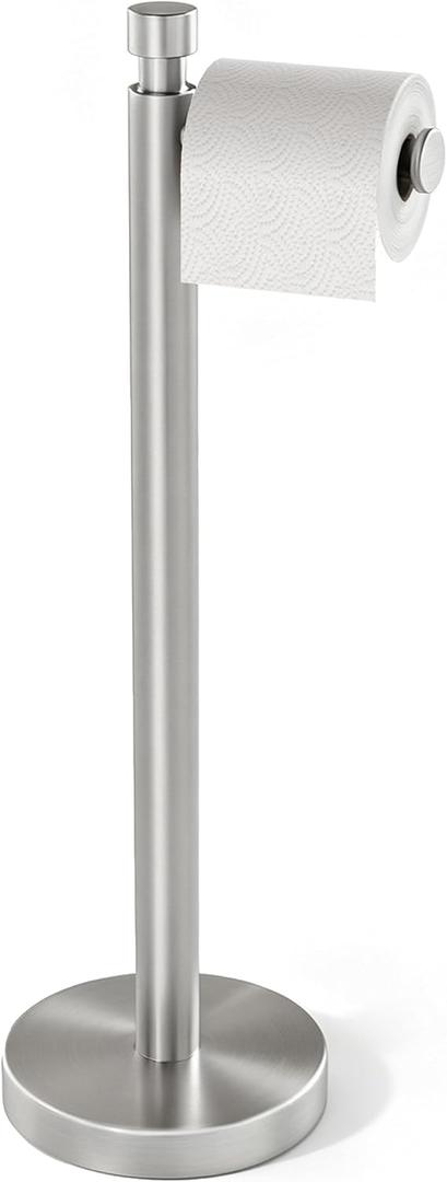 YUMORE Toilet Paper Holder Stand, 4.4lbs Heavy Duty Stainless Steel Free Standing Bathroom Tissue Roll Holder, Brushed Nickel