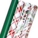 Hexablenzio Christmas Wrapping Paper Bulk Set of 4 Rolls (93 sq. ft. ttl) Santa Claus, Reindeer, Christmas Tree, Snowman Patterns for Holiday Gift Wrap - 17 inches x 16.5 feet Per Roll