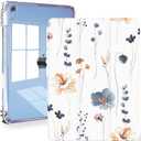 Feams for iPad (A16) 11th Generation 11 Inch 2025, iPad 10th Generation Case 10.9 Inch 2022, Slim iPad A16 Case Clear Back Cover with Pencil Holder & Auto Sleep, Simple Flowers