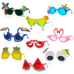 4E's Novelty Luau fun glasses 9 Pairs Hawaiian Party Sunglass, Beach Themed Sunglasses Bulk, Photo Booth Props, Party Favors Adults Eyewear, Funny Sunglasses Bulk, Bachelorette Party Favors