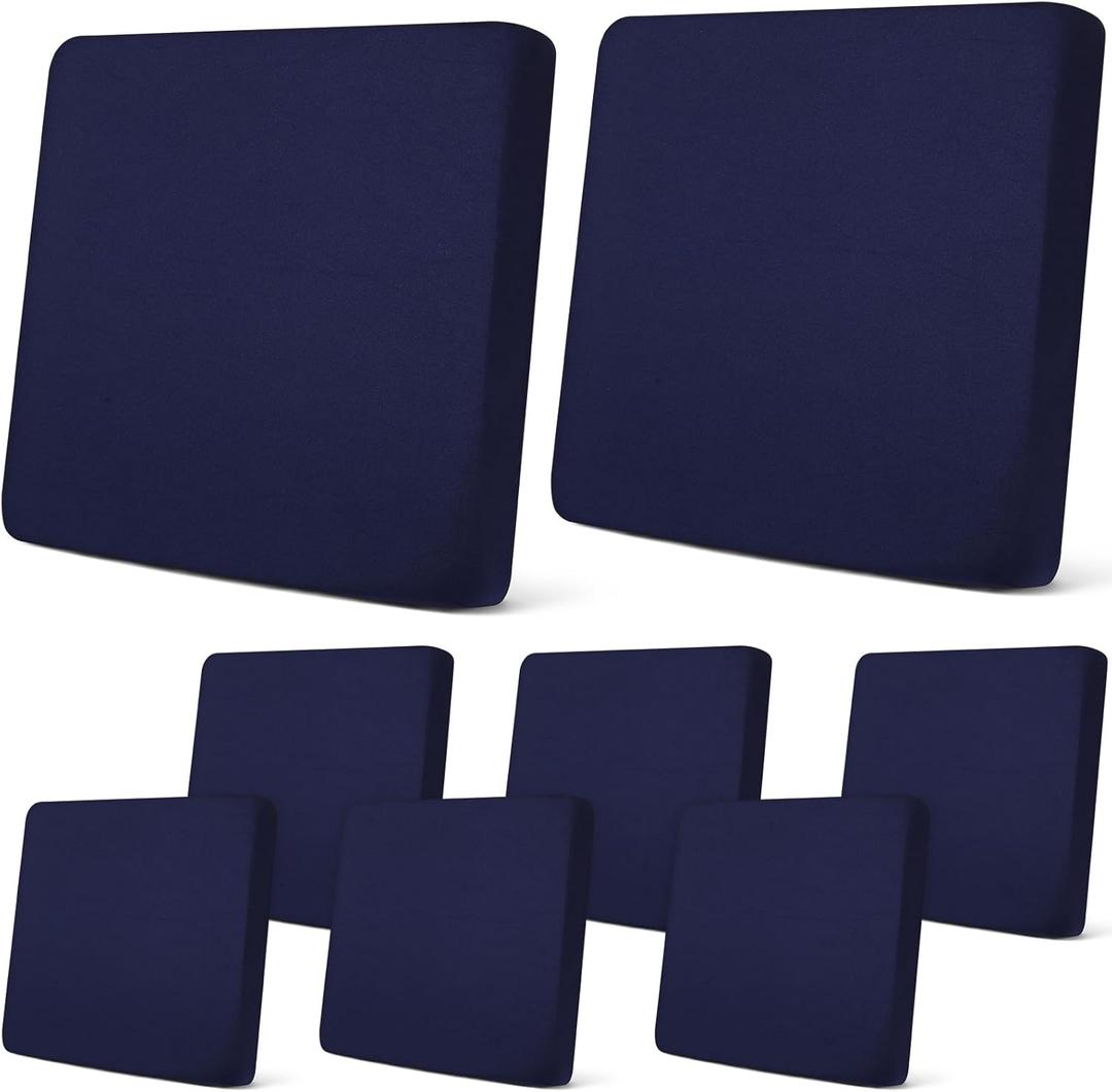 Newwiee 8Pcs Patio Cushion Covers Stretch Outdoor Cushion Cover Replacement for Patio Furniture Sofa Couch Slipcovers, Soft Flexibility Washable Furniture Protector(Waterproof Pure, Navy)