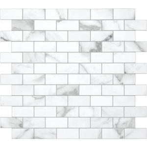 10-Sheet Subway Peel and Stick Backsplash Tile, 11.3" x 10.8" Carrara White Stone Composite Marble Looks Self Adhesive Waterproof Wall Tile, Stick on Tiles for Kitchen Bathroom Shower Fireplace