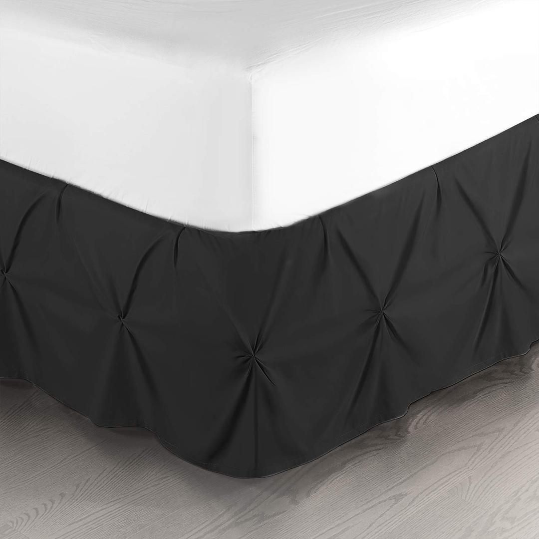 Nestl Pinch Pleat Twin Bed Skirt - 14" Drop, Premium Microfiber Black Bedskirt