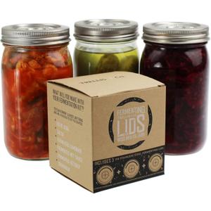 316 Stainless Steel Fermentation Lids | 3 Silicone Waterless Fermenter Airlock Lids | Easy Lacto Fermenting Wide Mouth Mason Jar Canning Lids