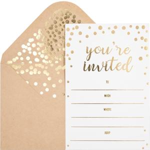 50 Pack Invitation Card - Elegant Greeting Cards You are Invited in Gold Foil Letters for Wedding, Bridal Shower, Baby Shower, Birthday Invitations - 52 Kraft Envelopes Included - 4" x 6"