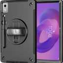 ZenRich Rugged Case for Lenovo Idea Tab Pro 12.7inch,Heavy Duty Shockproof Protective Case w/ [360 Rotating Kickstand] [Hand Strap][Shoulder Belt] for Lenovo Idea Tab Pro 2025 Release Black