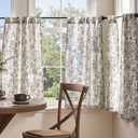 jinchan Small Window Curtains 36 Inch Linen Floral Curtain Set for Kitchen Bathroom Cafe Curtains Light Filtering Window Treatment Farmhouse Cottagecore Back Tab Drapes 2 Panels Blue on Beige