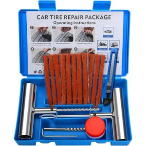 BETOOLL Universal Tire Repair Kit, Heavy Duty 22 Pcs Emergency Tire Plug Kit, for car Motorcycle, Truck, ARBATV, Tractor, RV, SUV, Trailer (07- 22pcs (Blue)