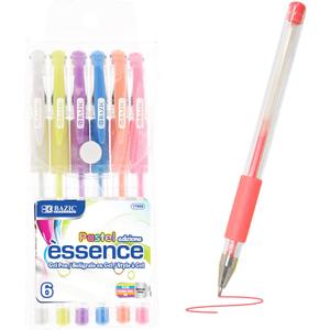 BAZIC Products Essence Gel Pen 0.8mm Pastel Color, Comfort Grip Acid Free Smooth Writing for Drawing Coloring Greeting Card Art Gift (6/Pack), 1-Pack