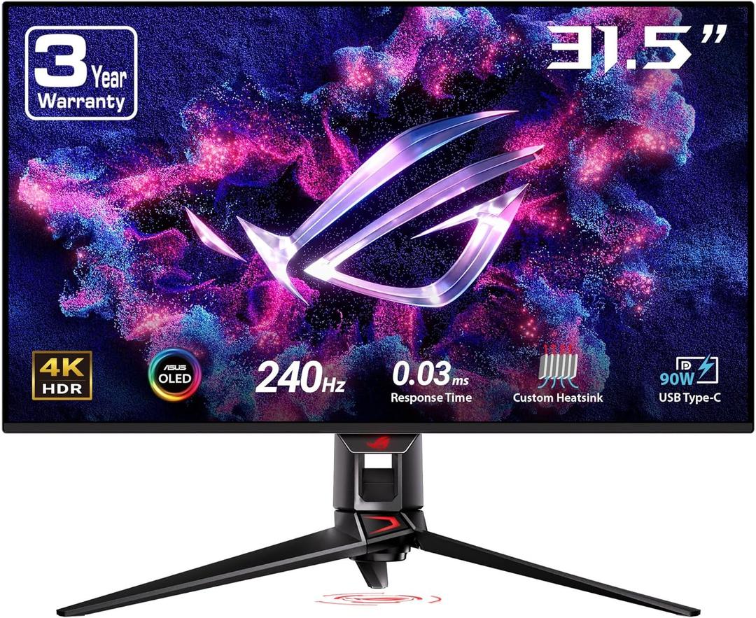 ASUS ROG Swift 32 4K OLED Gaming Monitor (PG32UCDM) - UHD (3840 x 2160), QD-OLED, 240Hz, 0.03ms, G-SYNC Compatible, Custom Heatsink, Graphene Film, 99% DCI-P3, True 10-bit, 90W USB-C