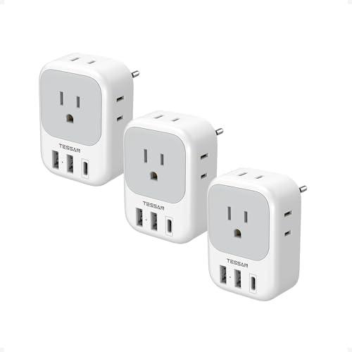 TESSAN European Travel Plug Adapter USB C 3 Pack, US to Europe Plug Adaptor with 4 AC Outlets 3 USB Charging Ports, Type C Power Adapter for USA to EU Euro Spain France Iceland Italy Germany Greece TESSAN European Travel Plug Adapter USB C 3 Pack, US to Europe Plug Adaptor with 4 AC Outlets 3 USB Charging Ports, Type C Power Adapter for USA to EU Euro Spain France Iceland Italy Germany Greece