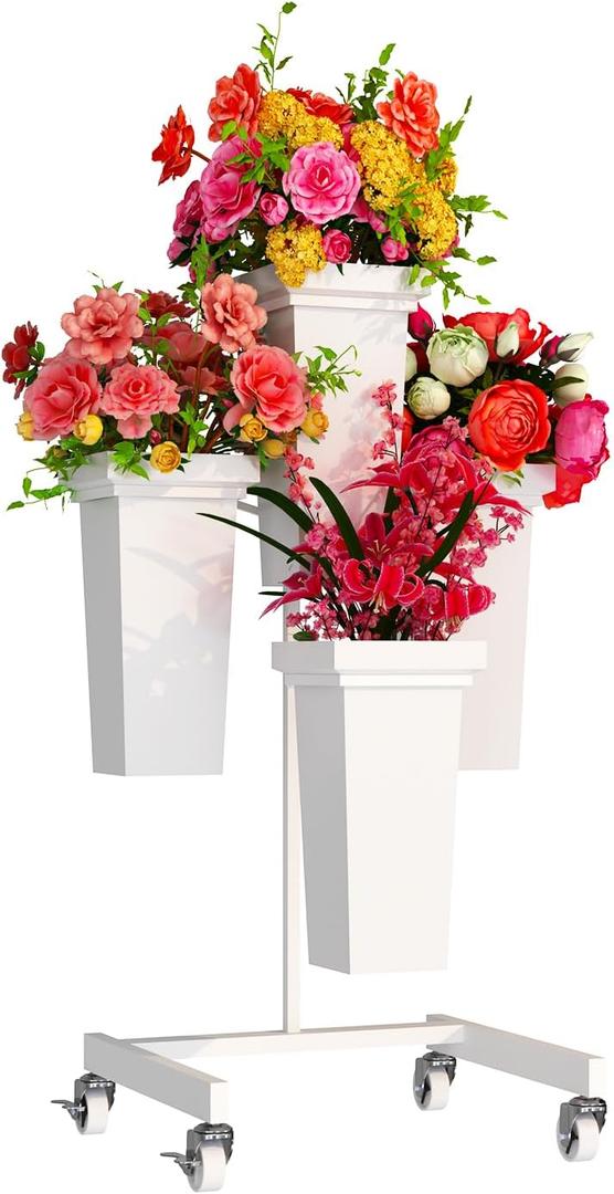 aboxoo Flower Display Stand with Buckets, Sturdy Flower Cart with Wheels, Metal Bouquet Bar for Wedding, Party, Patio, Bridal Shower