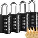 KeeKit Combination Lock, Resettable 4 Digit Combination Padlock with Keys, Waterproof Gate Lock for Locker, Fence, Case, Gym, School and Employee Locker, Toolbox  4 Pack, Black