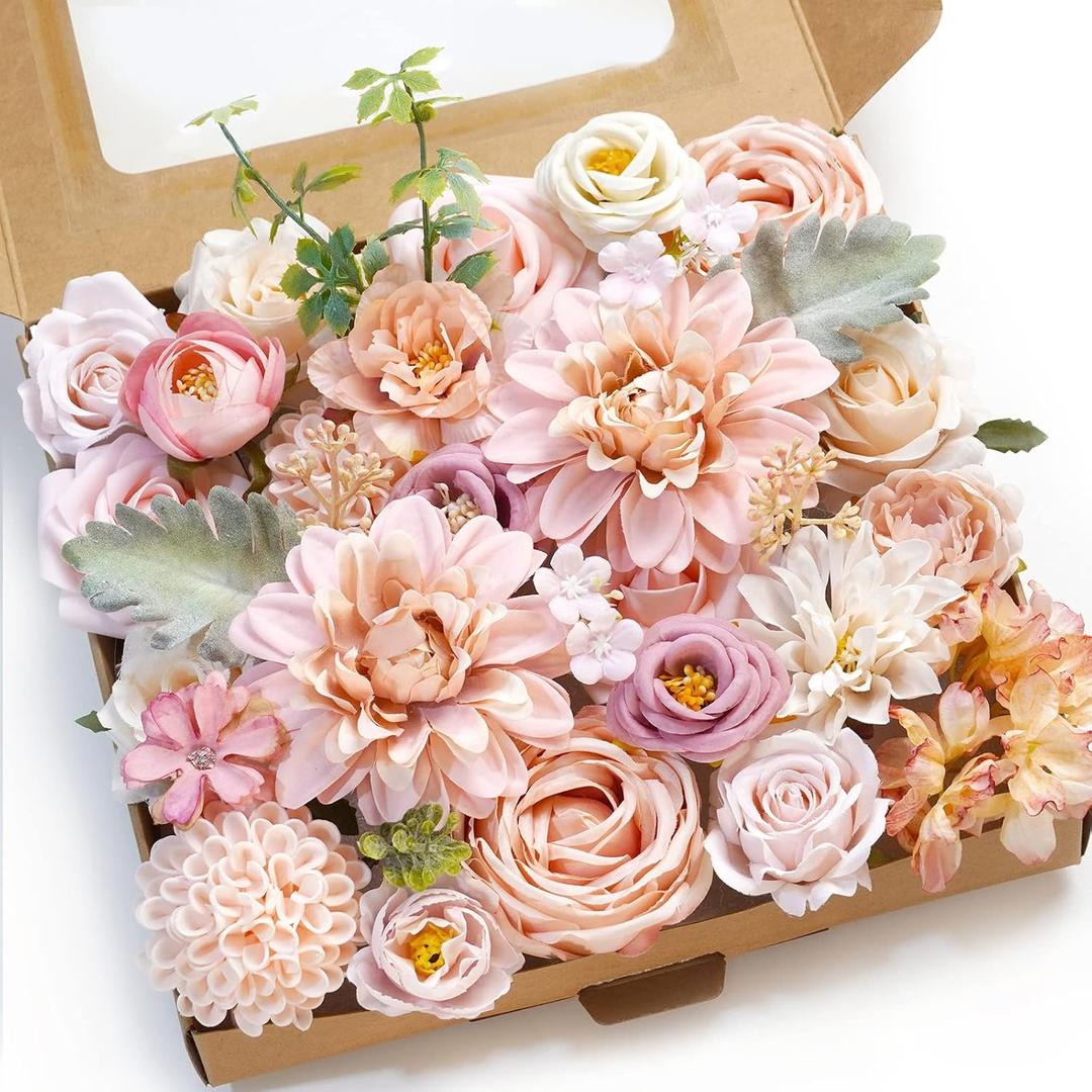Pink Artificial Flowers Combo Box Wedding Decor,Fake Flowers,Flowers for Decoration,Silk Flowers for Home Decor Indoor,Cake Flowers,Faux Flowers for Crafts