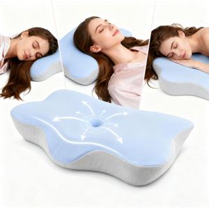 Ergonomic Neck Pillow for Sleeping, Breathable Snoring Memory Foam Pillows, Sleep Apnea Pillows for Neck Correcting/Cozy Rest/Deep Sleep/Fibromyalgia Pillow [Blue]