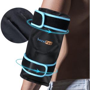 SuzziPad Elbow Ice Pack Wrap  Wearable Cold Compression Sleeve for Elbow & Forearm, Reusable Ice Pack for Tennis & Golf Recovery, Black