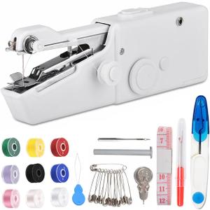 Handheld Sewing Machine for Quick Stitching, Mini Portable Sewing Machine with Sewing Kits for Home DIY, Travel (White)